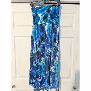 Fuzzi Floral Print Strapless Dress Blue Floral Size Small